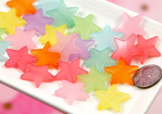 Big Star Beads - 45 pieces - 14mm Large Jelly Color Plastic Stars Resin or Acrylic Beads