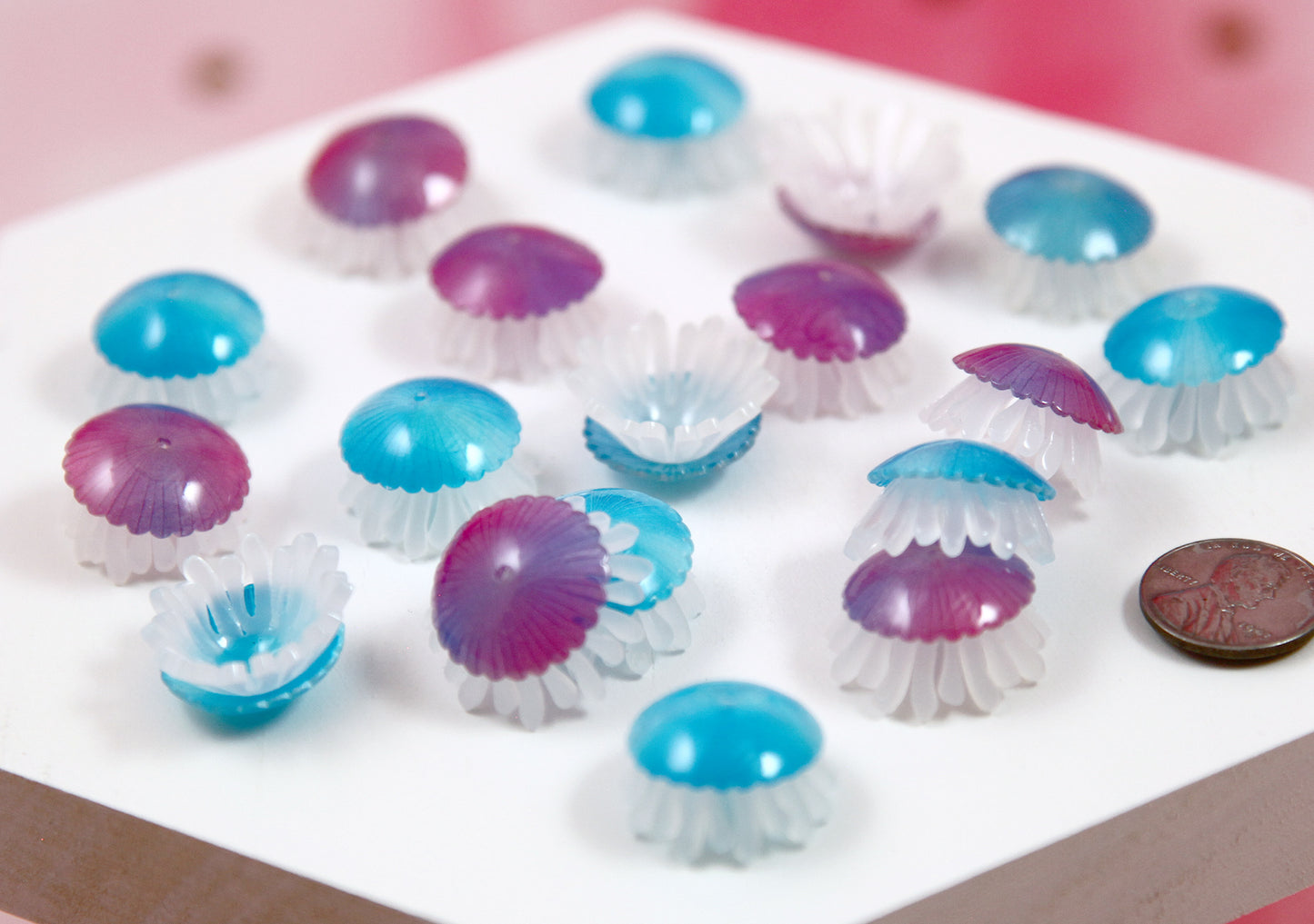 Mini Jellyfish Charms - 6 pieces - 22mm Little Blue and Purple Shimmer Jelly Fish Charm Acrylic or Plastic Beads