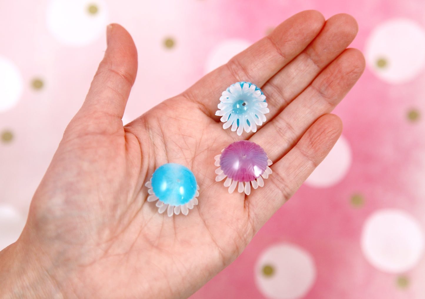 Mini Jellyfish Charms - 6 pieces - 22mm Little Blue and Purple Shimmer Jelly Fish Charm Acrylic or Plastic Beads