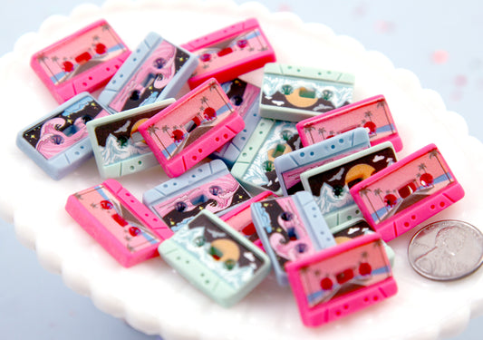 Tiny Cassette Tape Flatbacks - 12 pieces - 24mm Mini Retro Cassette Tape Mixtape Flat Back Resin Cabochons