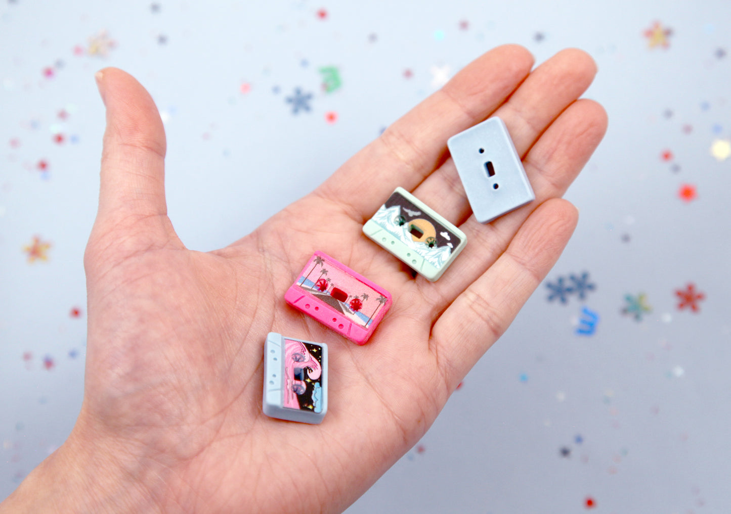 Tiny Cassette Tape Flatbacks - 12 pieces - 24mm Mini Retro Cassette Tape Mixtape Flat Back Resin Cabochons