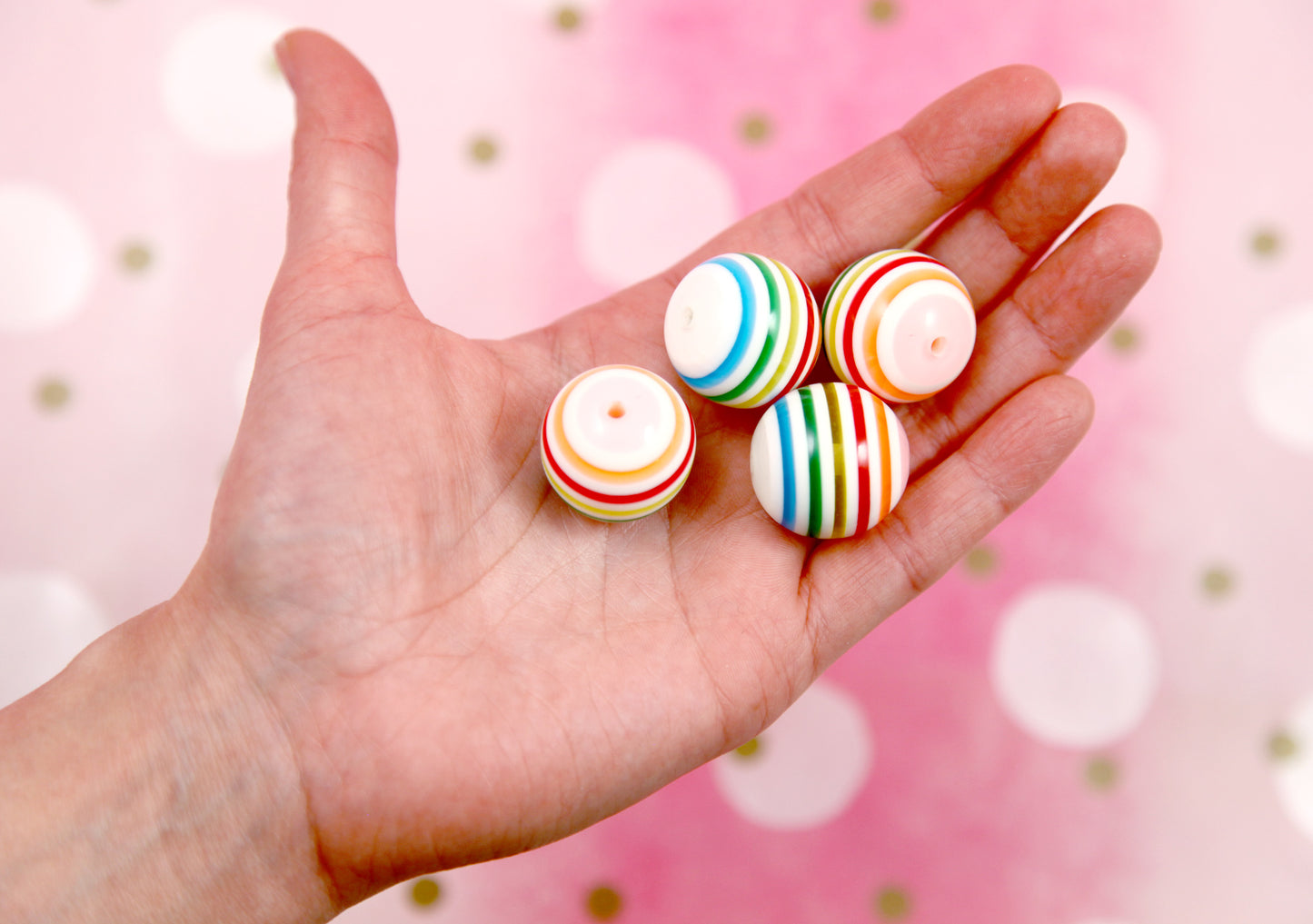 Large Resin Beads - 4 pieces - 24mm Huge Rainbow Stripe Candy Color Acrylic or Resin Beads