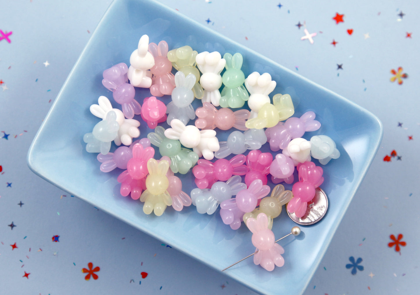 Cute Bunny Beads - 20mm Pastel Jelly Bunny Rabbit Resin or Acrylic Beads - 16 pc set