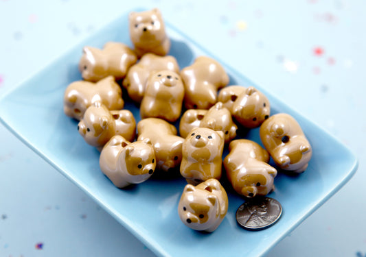 Cute Dog Beads - 25mm Brown Shiba Inu Dog Bead Chunky Acrylic or Plastic Beads - 6 pc set