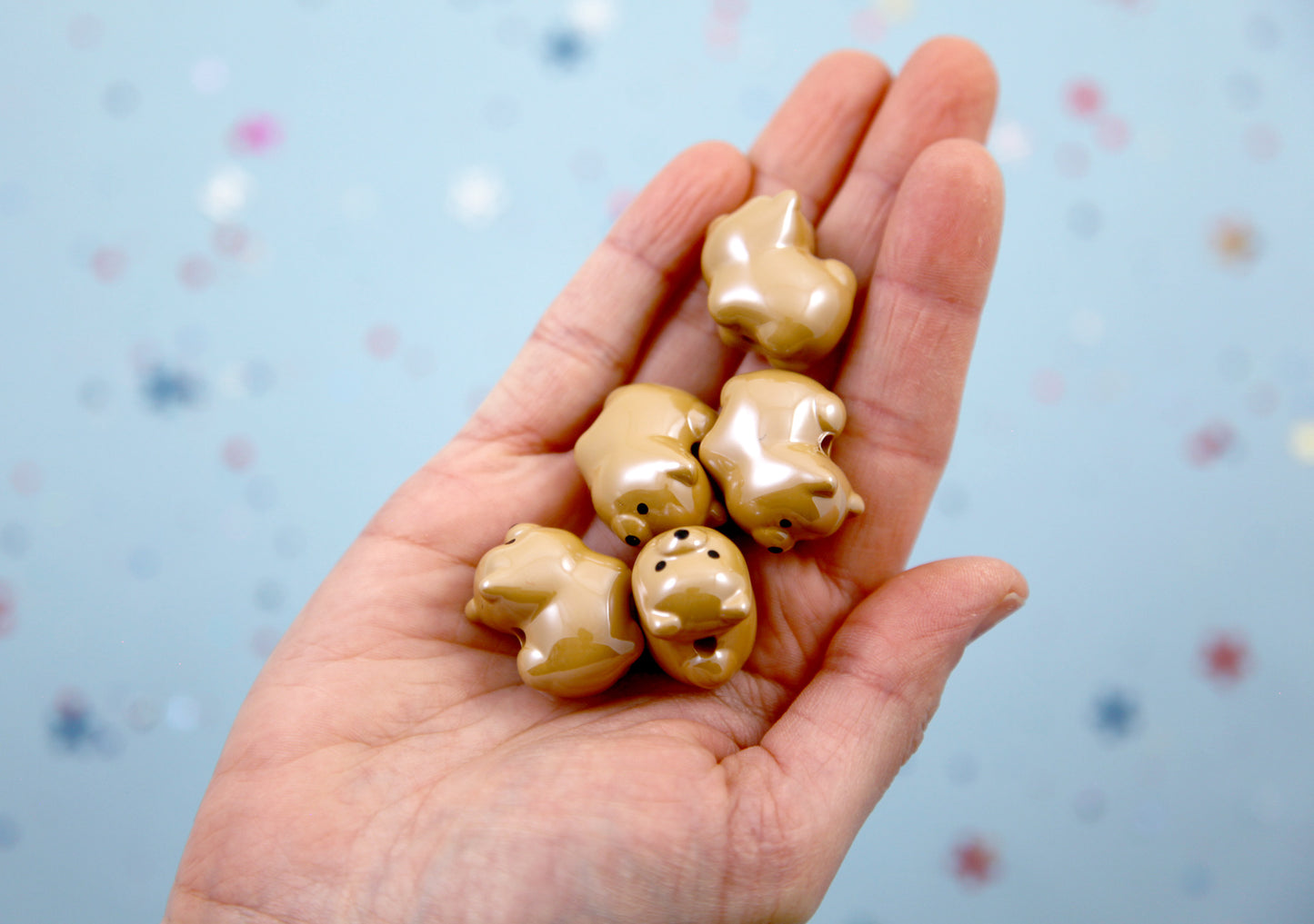 Cute Dog Beads - 25mm Brown Shiba Inu Dog Bead Chunky Acrylic or Plastic Beads - 6 pc set