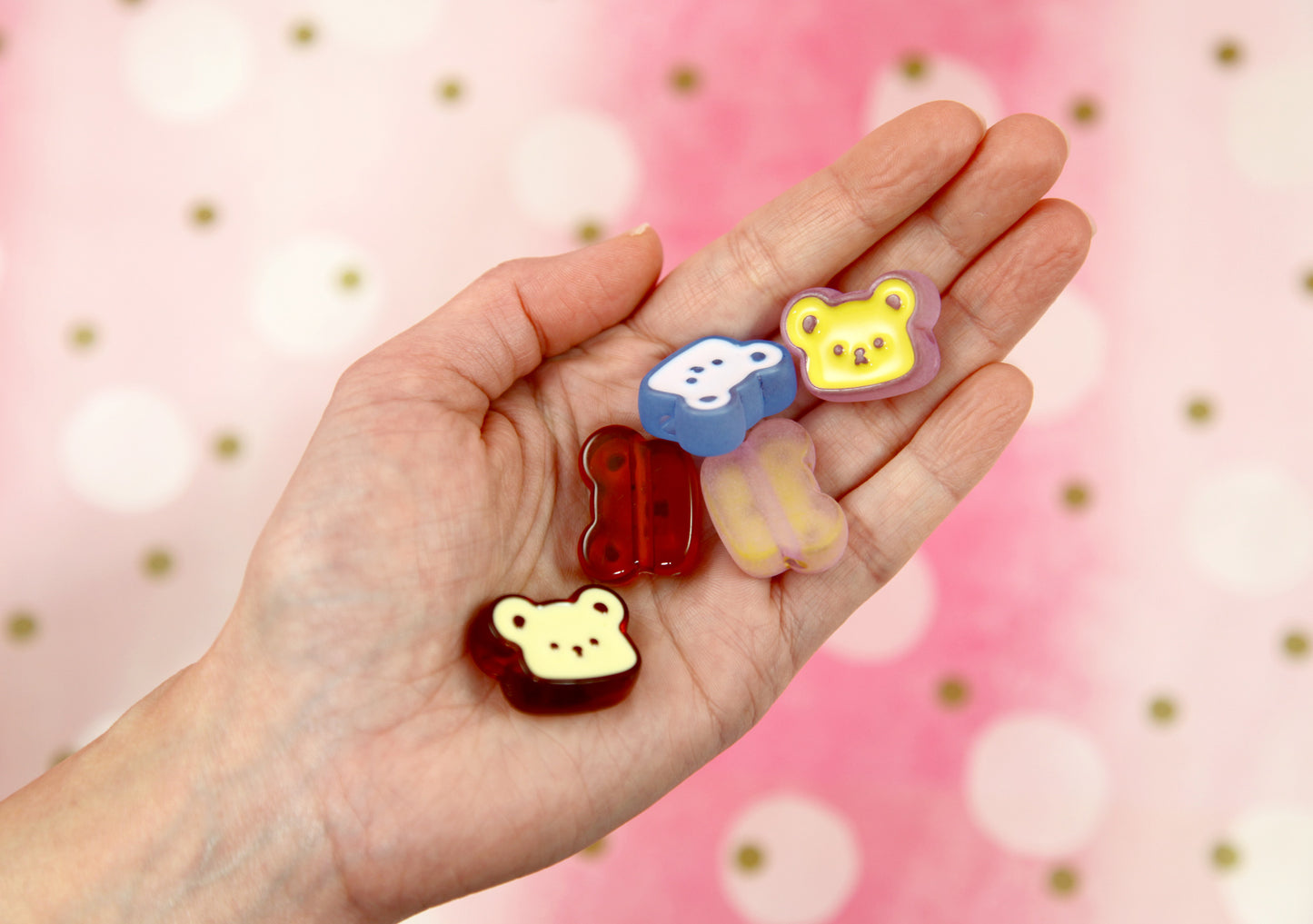 Bear Beads - 9 pieces - 26mm Cute Teddy Bears Enamel Style Acrylic Beads or Resin Beads