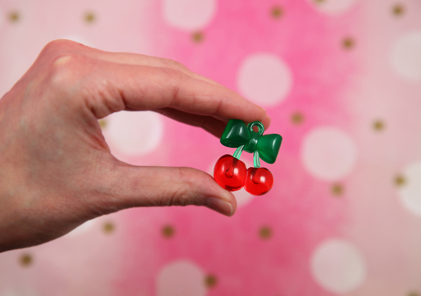 Cherry Charms - 6 pieces - 31mm Red Cherries with Bow Stem Fake Fruit Charm Cherry Plastic Pendants