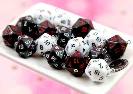 D20 Charms - 6 pieces - 20mm Polyhedral Dice Charms D12 D16 DND Pendants - Resin or Acrylic Pendants - Easily make Jewelry