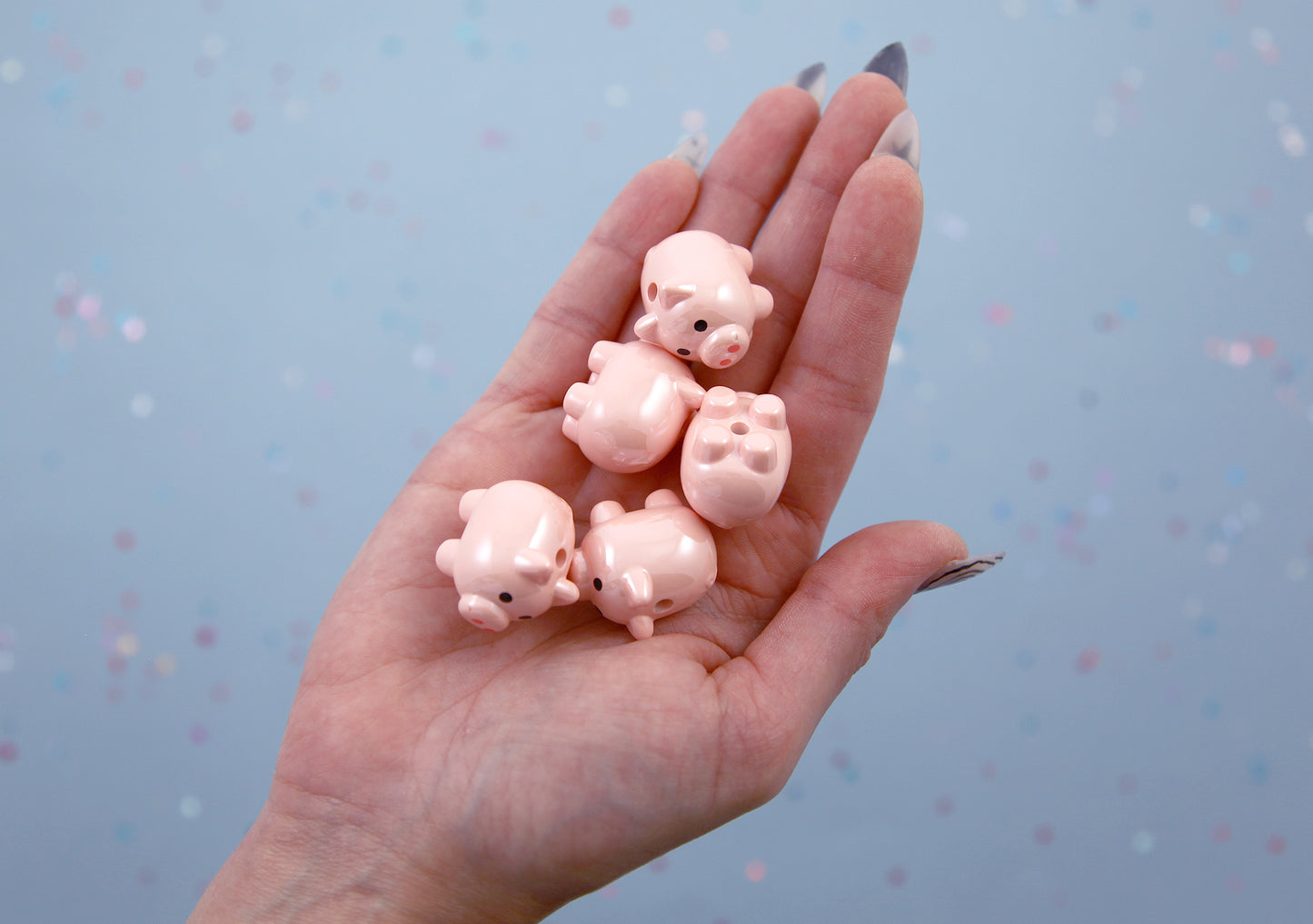 Cute Pig Beads - 22mm Pink Pig Pastel Bead Chunky Acrylic or Plastic Beads - 5 pc set