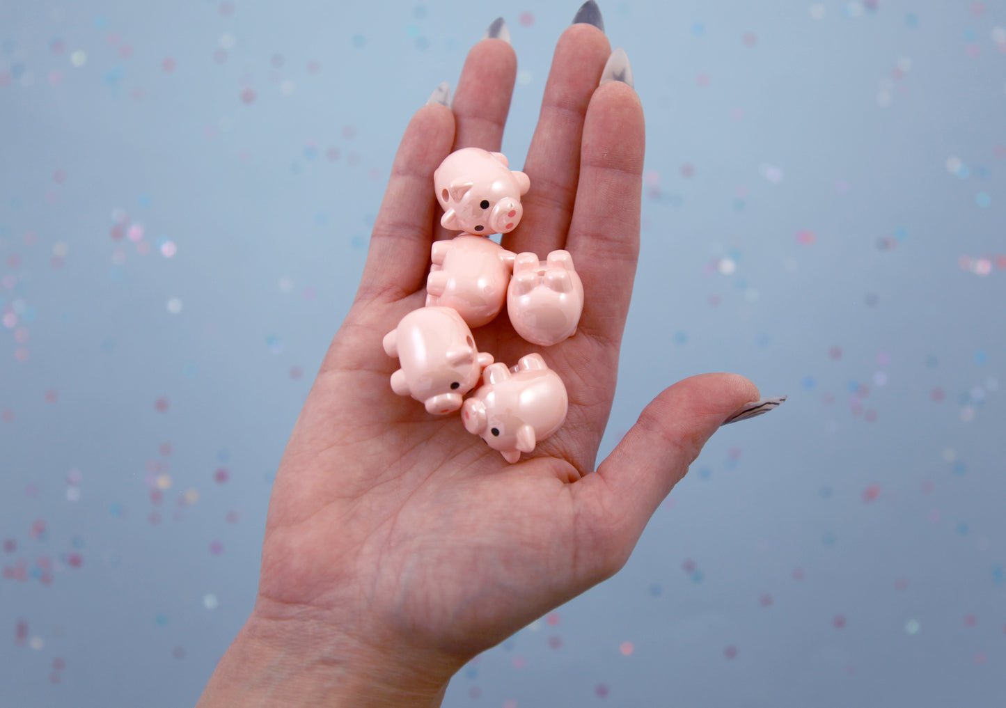 Cute Pig Beads - 22mm Pink Pig Pastel Bead Chunky Acrylic or Plastic Beads - 5 pc set