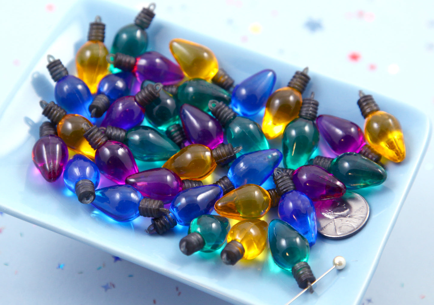 Christmas Light Charms - 28mm Tiny Plastic Christmas Lights Resin Charms or Cabochons - 30 pc set