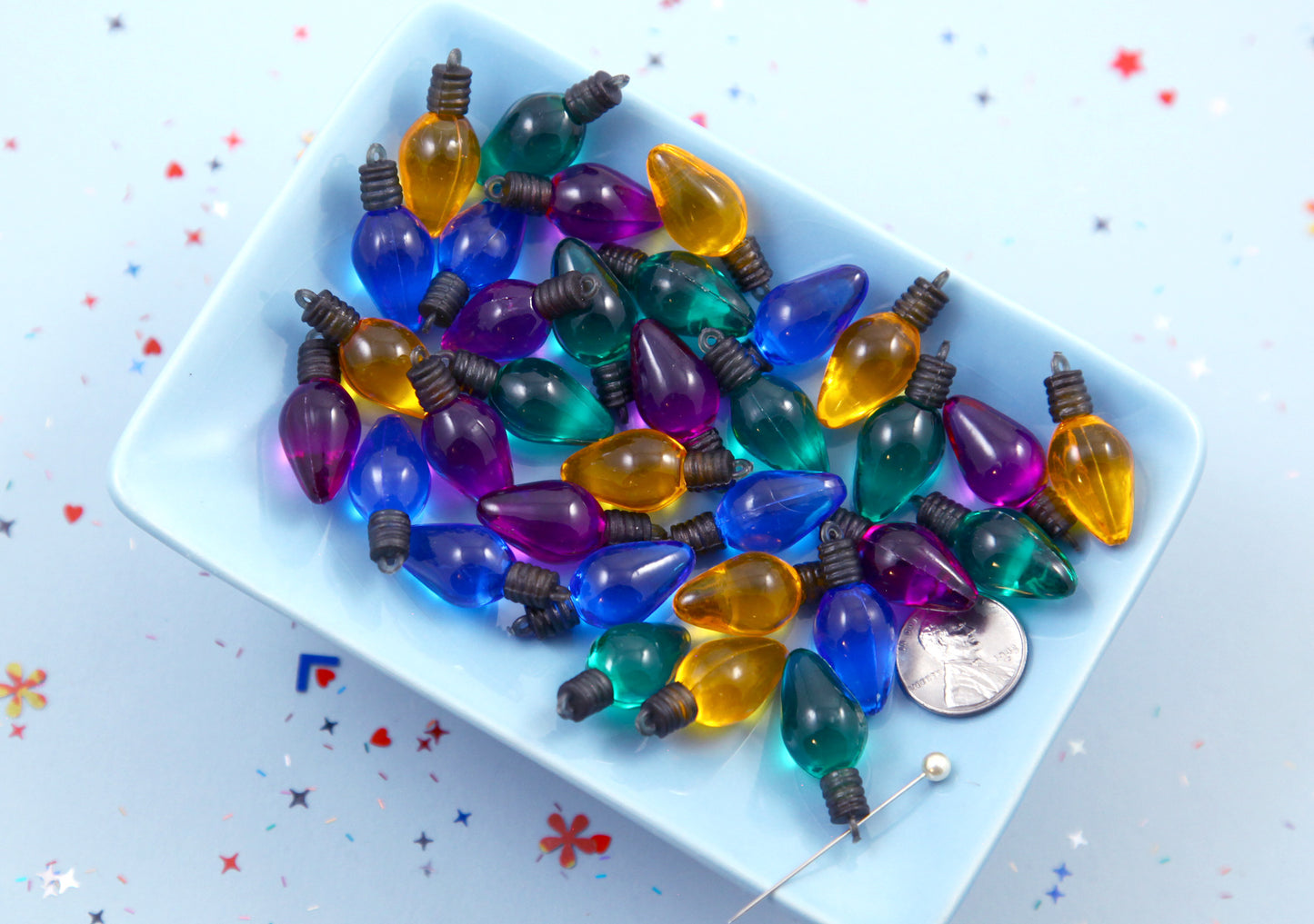 Christmas Light Charms - 28mm Tiny Plastic Christmas Lights Resin Charms or Cabochons - 30 pc set