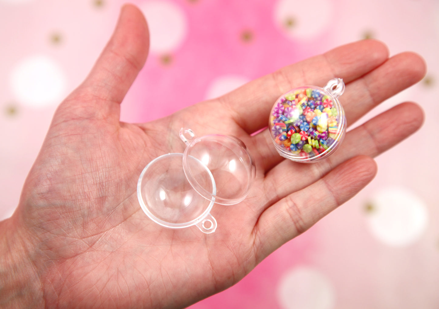 Mini Fillable Shaker Charm - 10 pieces - 30mm Clear Plastic Openable Blank Shaker Charm or Pendant, Fillable Hollow Blanks - Sphere Shape