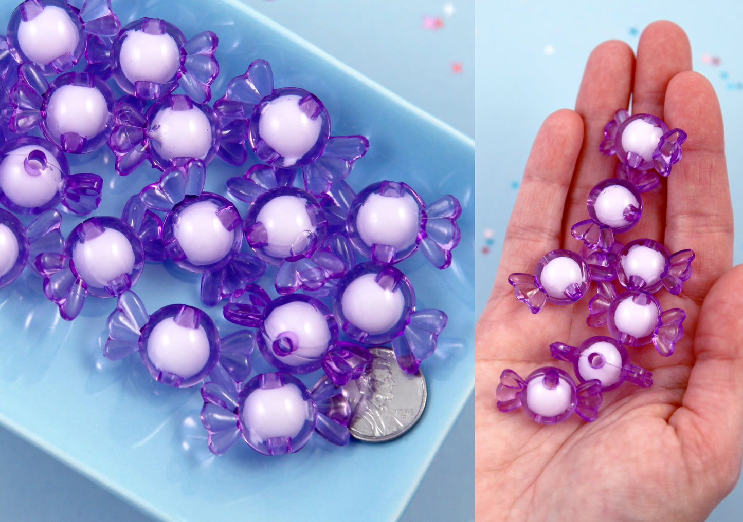 Candy Beads - Purple - 30mm Big Pastel Candies Wrapped Candy Shape Acrylic or Resin Beads - 20 pc set