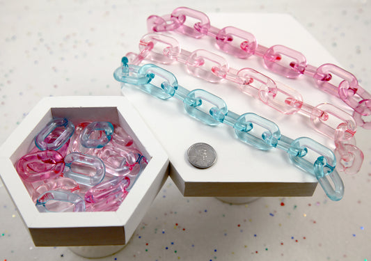 Plastic Chain Links - 20 pieces - 31mm Big Pastel Color Transparent Plastic Chain Links