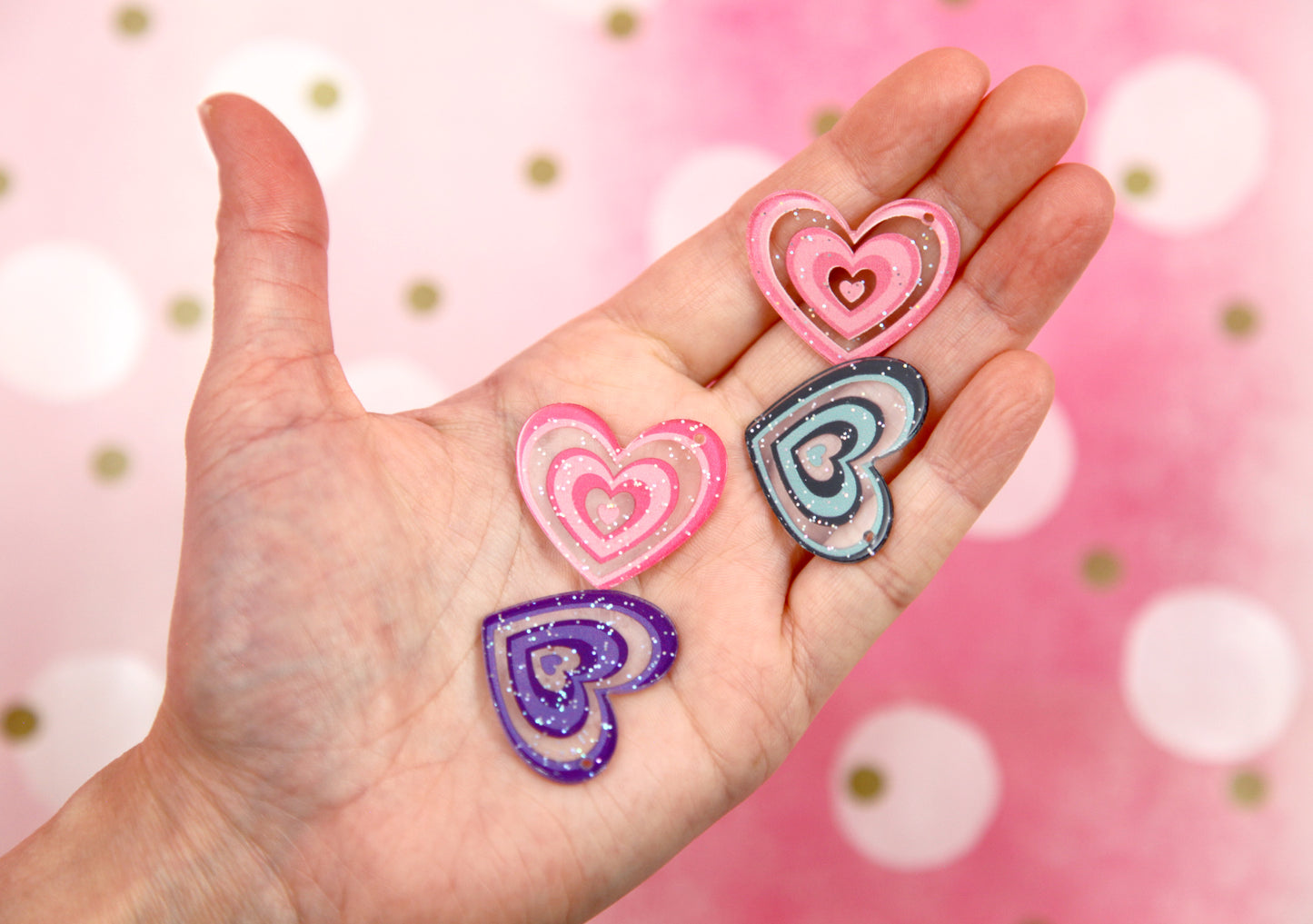 Heart Charms - 16 pieces - 32mm Radiant Hearts Resin or Acrylic Charm or Pendant