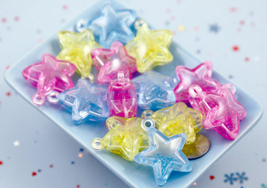 Shaker Star Charms - 34mm Inner Bead Stim Star Pendants Plastic Charms - 6 pc set