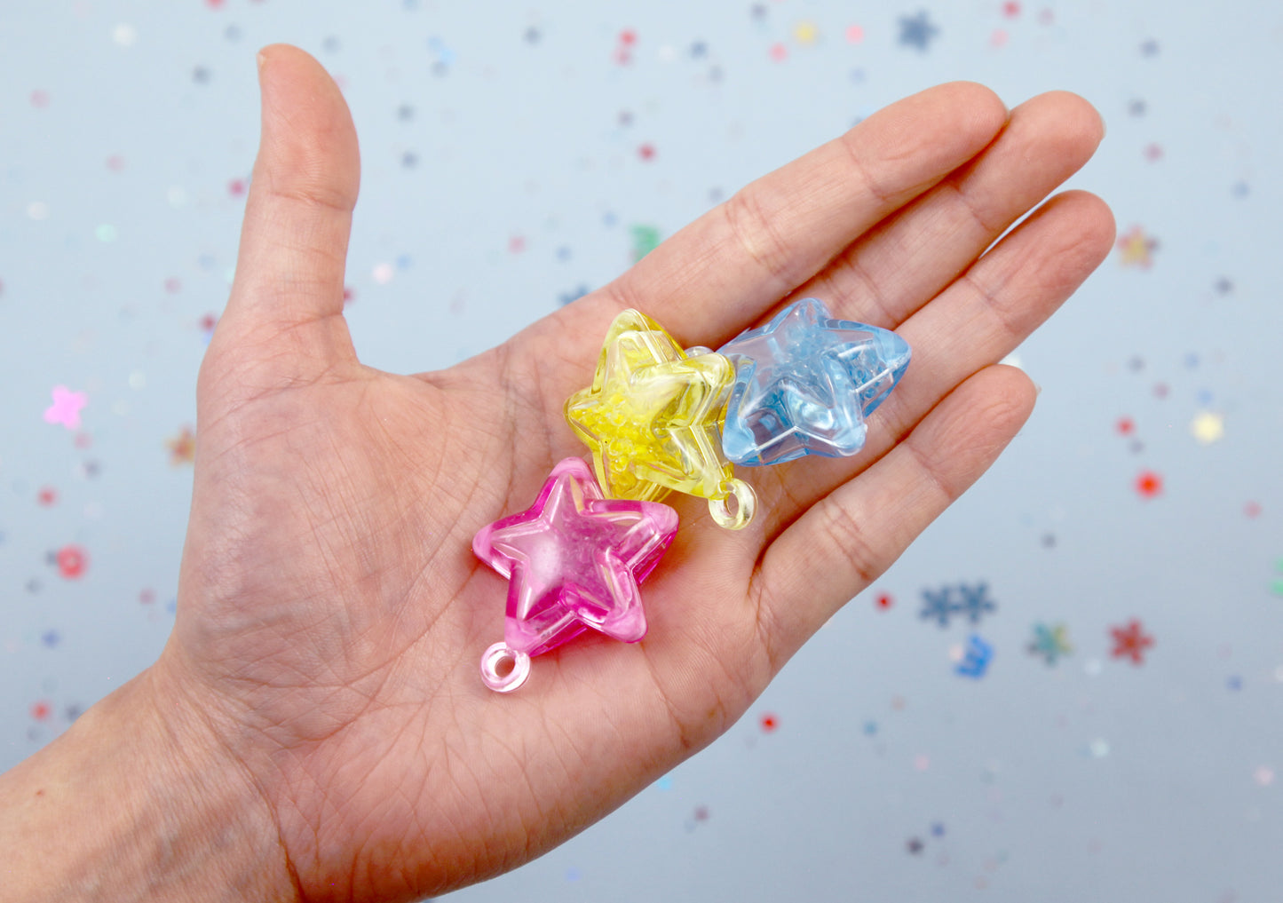 Shaker Star Charms - 34mm Inner Bead Stim Star Pendants Plastic Charms - 6 pc set