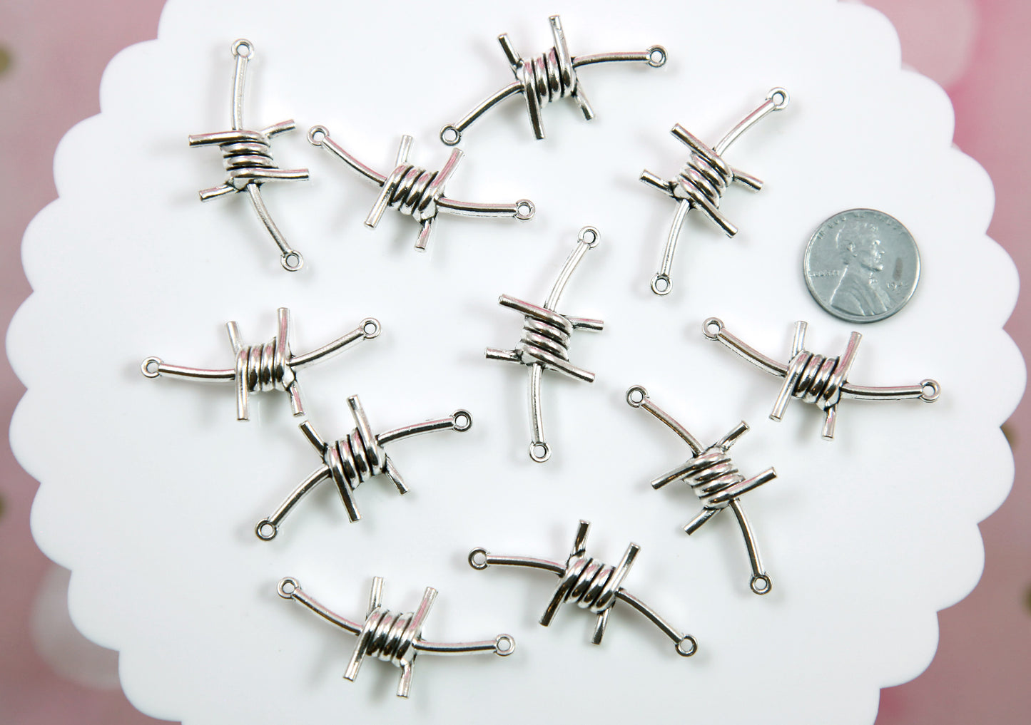 Barbed Wire Charms - 6 pieces - 40mm Barb Wire Link Charm - Easily Connect to make a Necklace