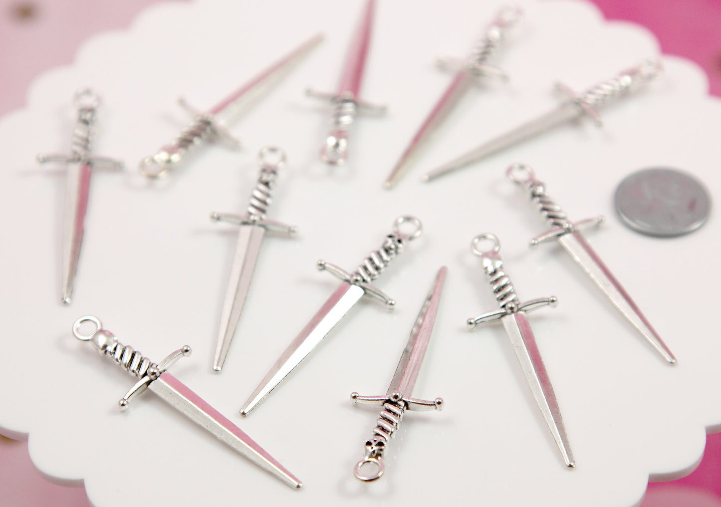 Mini Dagger Charms - 8 pieces - 58mm Metal Miniature Dagger with Skull Charm - Short Sword or Knife Charm or Pendant