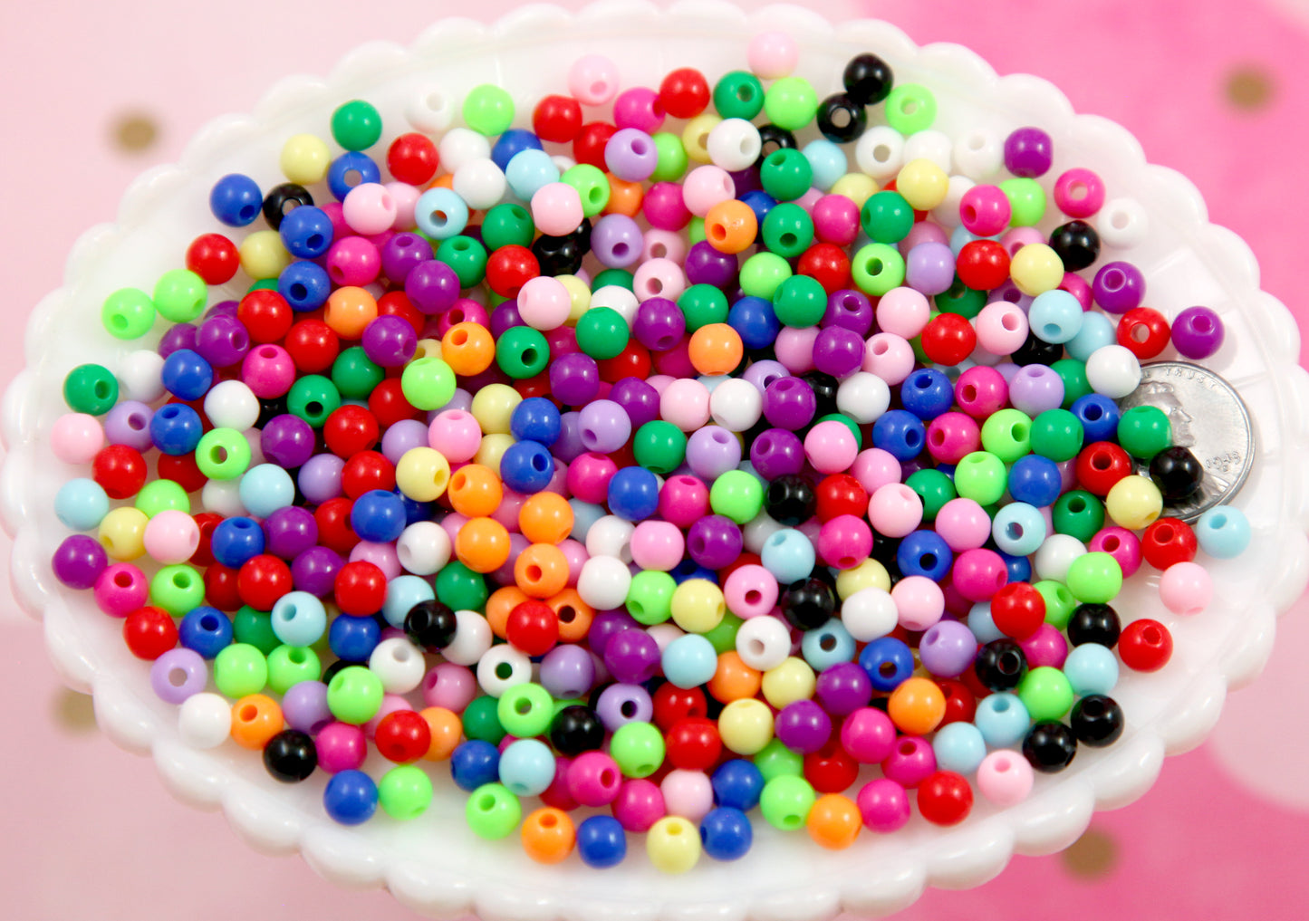 6mm Tiny Round Acrylic Beads - 500 pcs - Gumball Bubblegum Plastic or Resin Beads - Mixed Colors, Small Size Beads