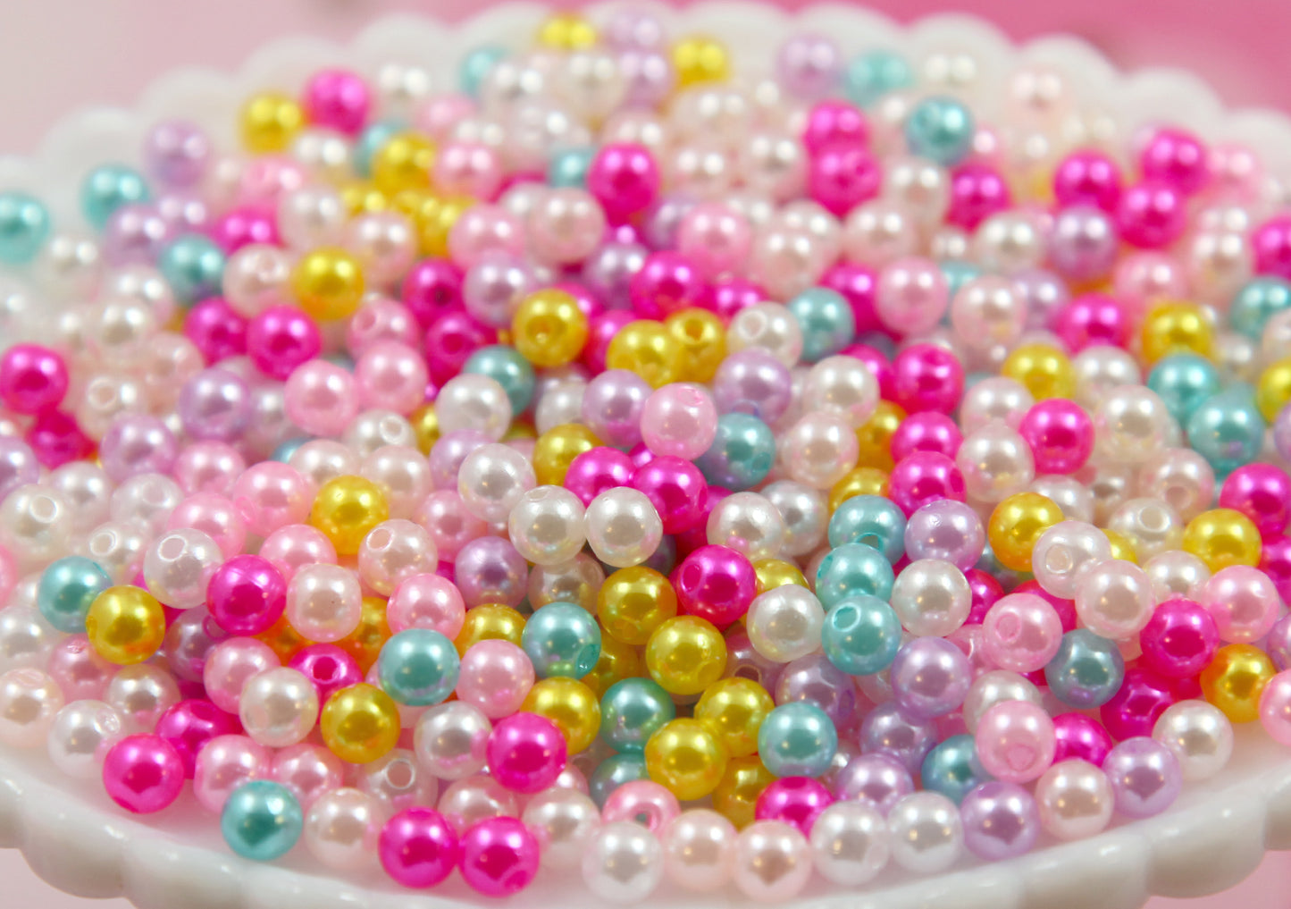 Small Faux Pearl Beads - 500 pieces - 6mm Small Round Pastel Acrylic Pearl Plastic Beads - 500 pc set