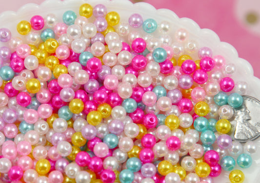 Small Faux Pearl Beads - 500 pieces - 6mm Small Round Pastel Acrylic Pearl Plastic Beads - 500 pc set