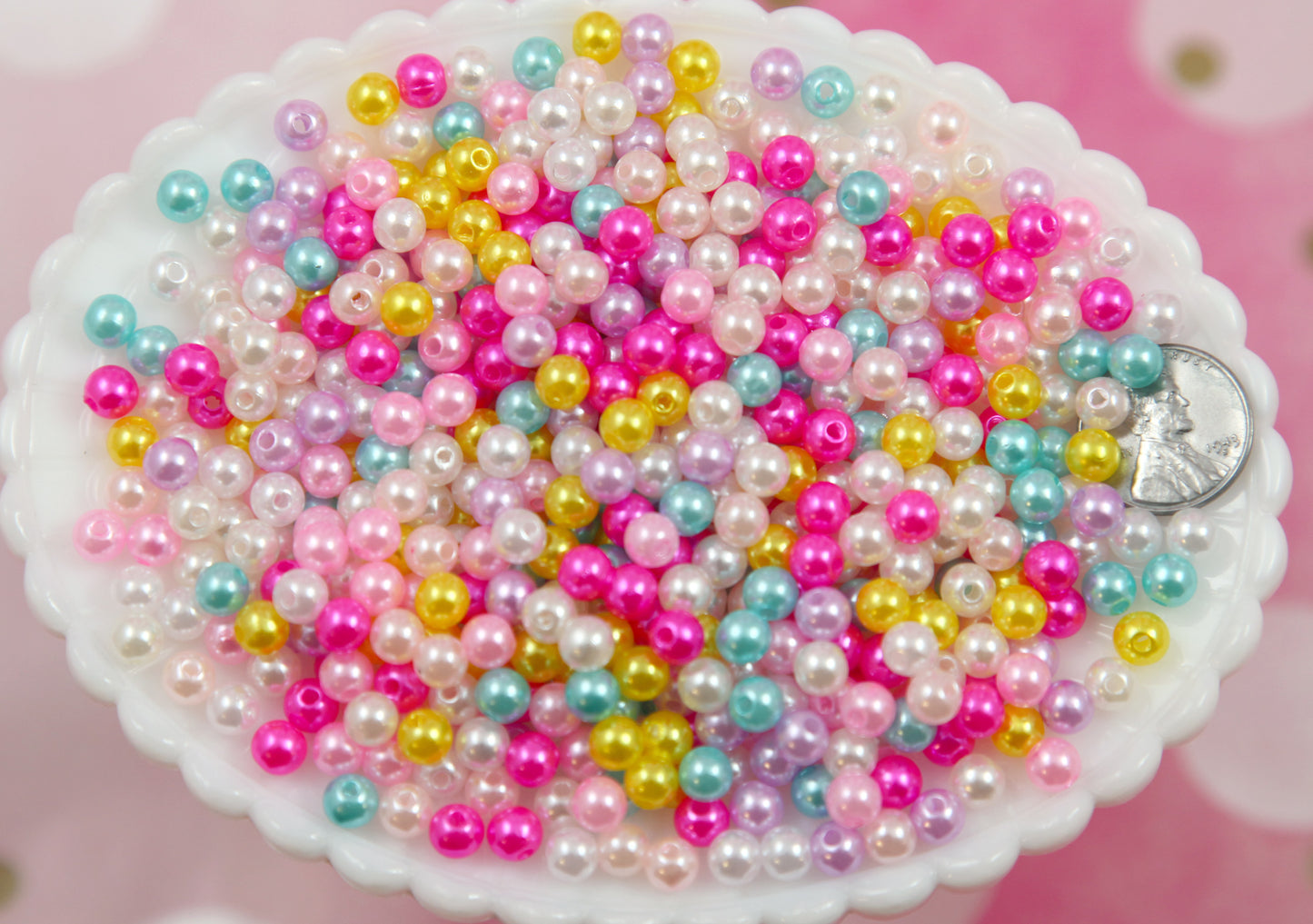 Small Faux Pearl Beads - 500 pieces - 6mm Small Round Pastel Acrylic Pearl Plastic Beads - 500 pc set