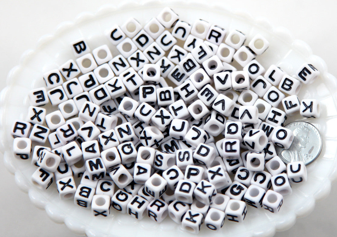 Letter Beads - 7mm Little Round Colorful White Alphabet Acrylic or Res –  Delish Beads