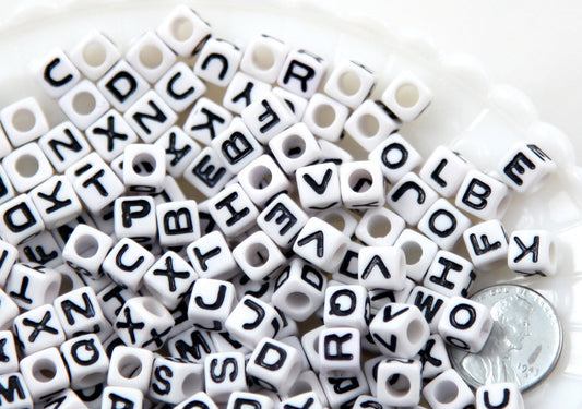 White Plastic Letter Beads, Small Letters Plastic