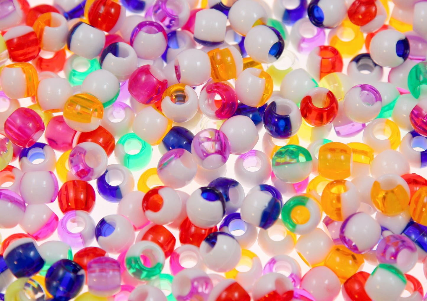 Large Hole Beads - 50 pieces - 12mm Split Two Tone Acrylic Beads with Large Holes, Pony Beads, mixed color, medium size beads