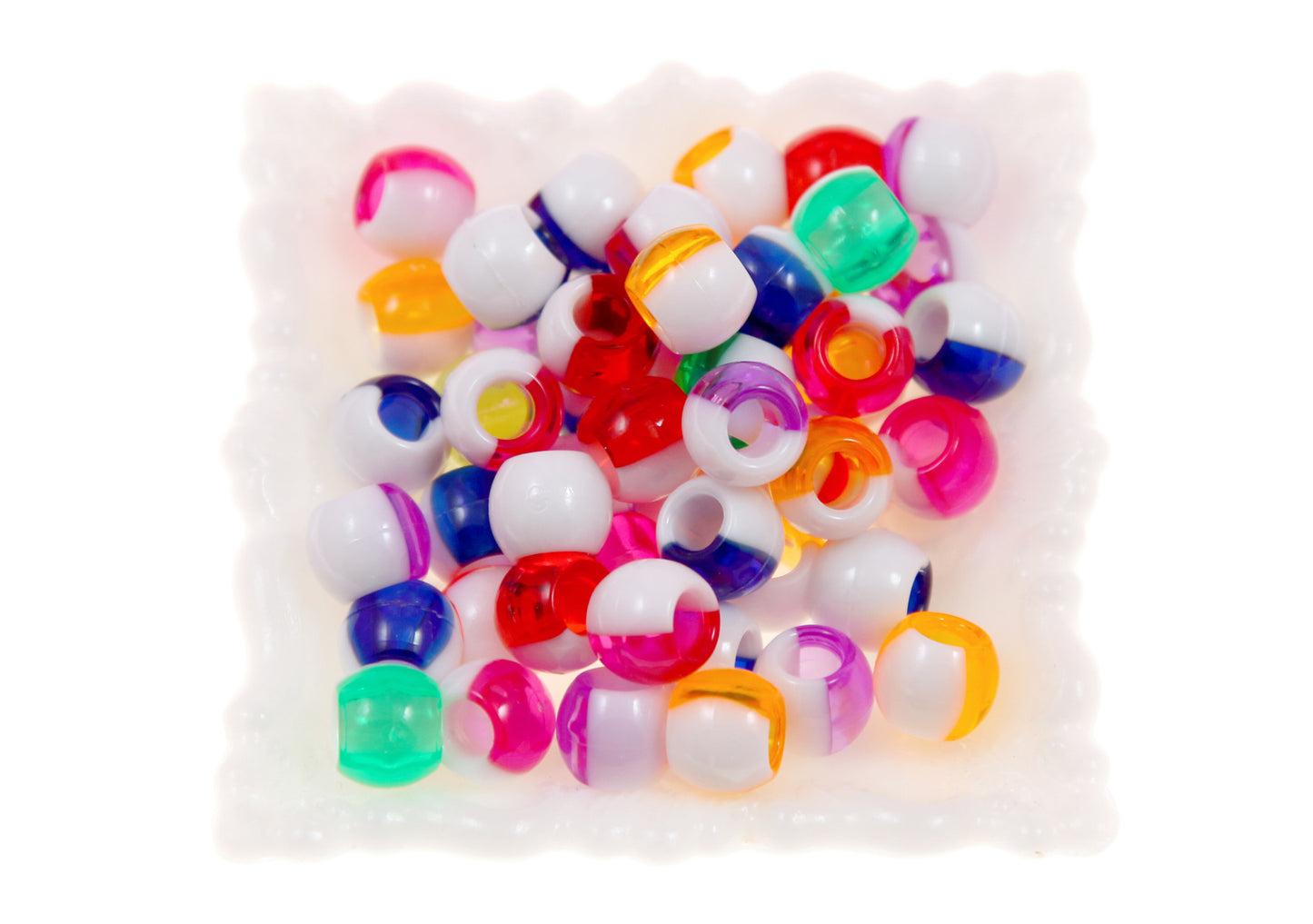 Large Hole Beads - 50 pieces - 12mm Split Two Tone Acrylic Beads with Large Holes, Pony Beads, mixed color, medium size beads