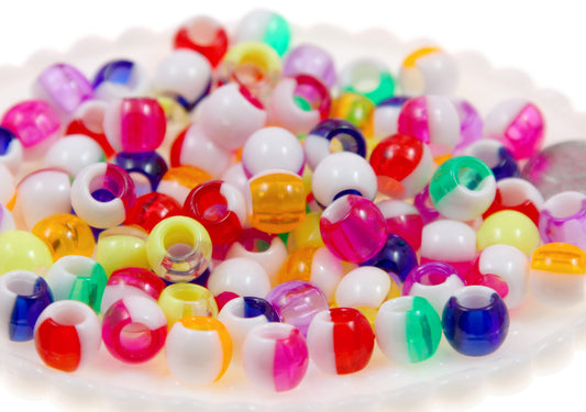 Large Hole Beads - 50 pieces - 12mm Split Two Tone Acrylic Beads with Large Holes, Pony Beads, mixed color, medium size beads