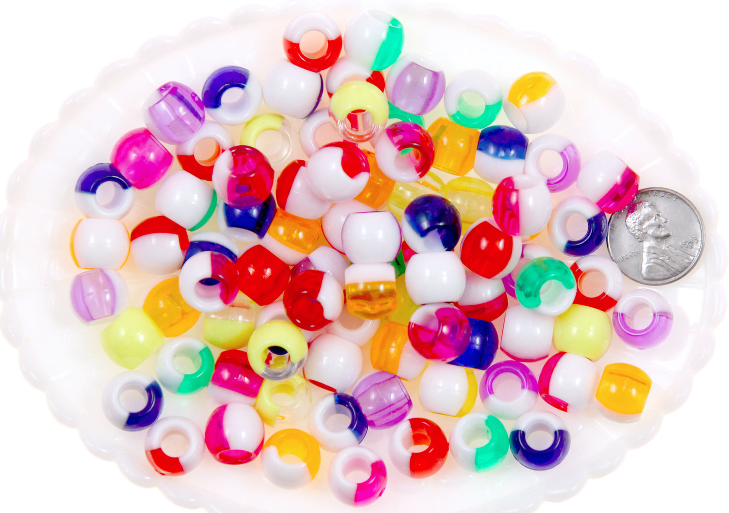 Large Hole Beads - 50 pieces - 12mm Split Two Tone Acrylic Beads with Large Holes, Pony Beads, mixed color, medium size beads