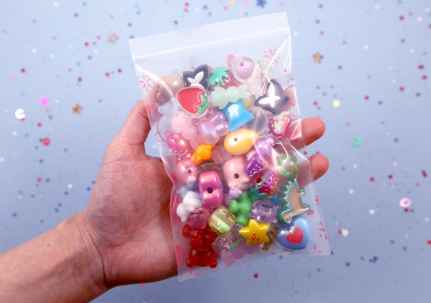 Cute Bead Grab Bag - Cute Animals and Shapes - Mixed Lot of Plastic Beads - great for kandi, ispy, sensory crafts, jewelry making - 50+ pcs