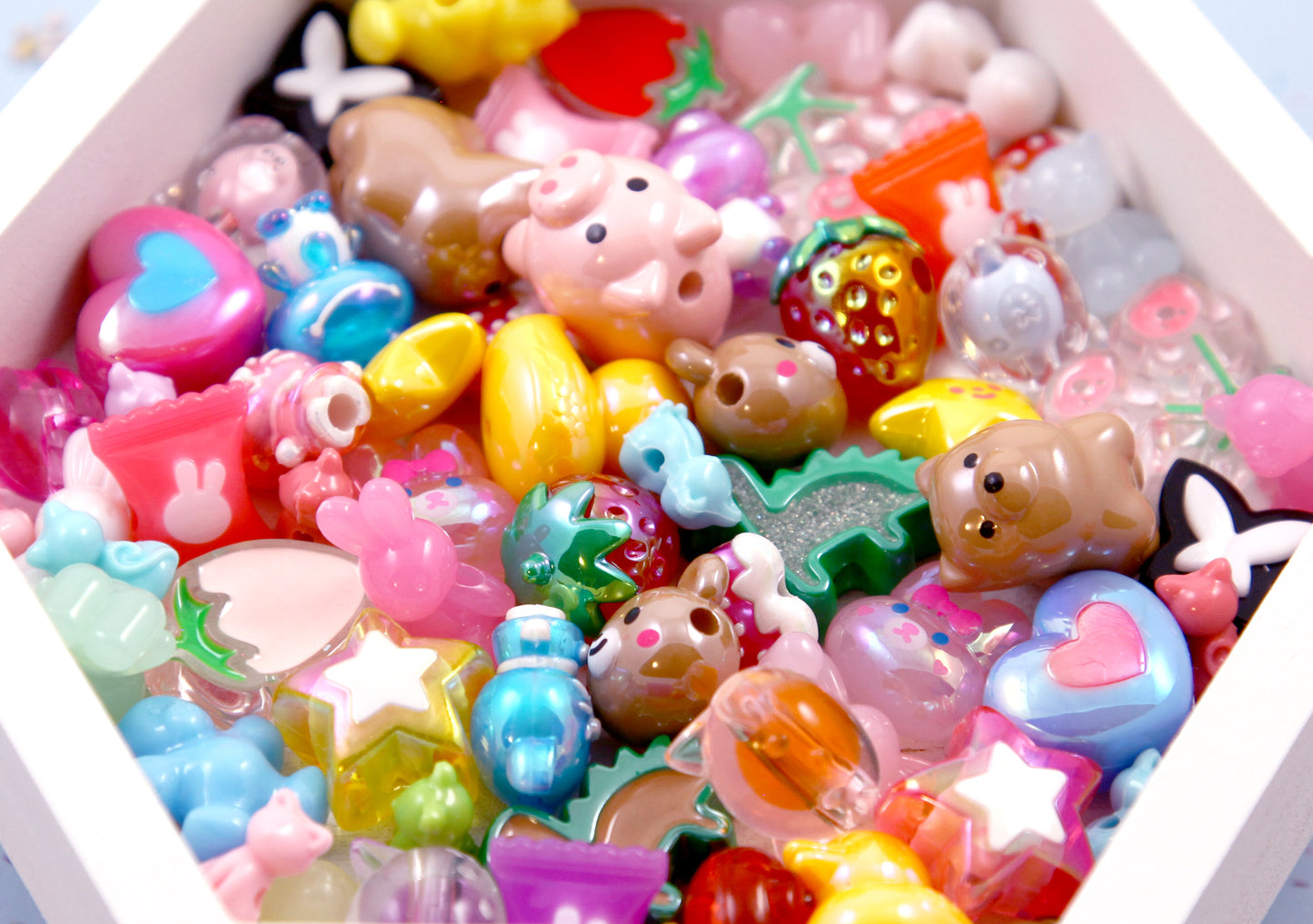 Cute Bead Grab Bag - Cute Animals and Shapes - Mixed Lot of Plastic Beads - great for kandi, ispy, sensory crafts, jewelry making - 50+ pcs