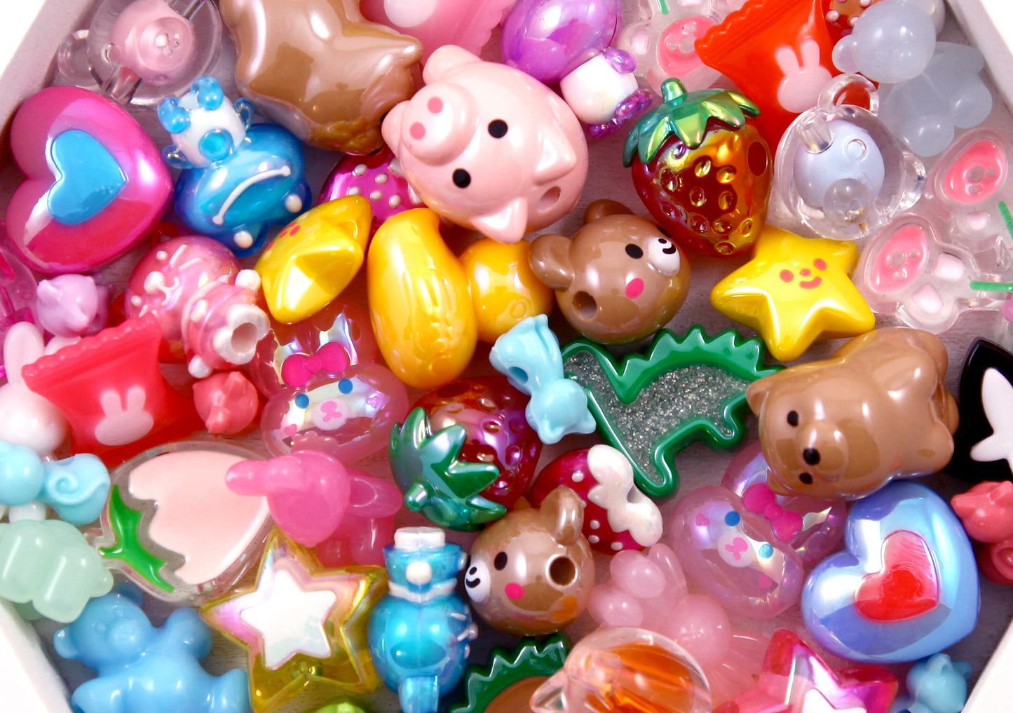 Cute Bead Grab Bag - Cute Animals and Shapes - Mixed Lot of Plastic Beads - great for kandi, ispy, sensory crafts, jewelry making - 50+ pcs