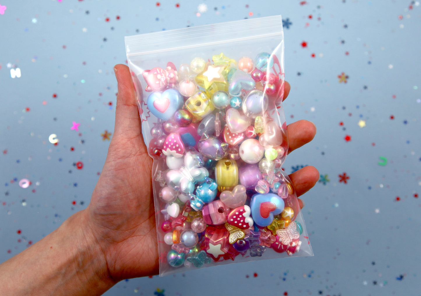 Acrylic Bead Grab Bag - AB Pastel Colors - Mixed Lot of Plastic Beads - great for kandi, ispy, sensory crafts, jewelry making - 150+ pcs