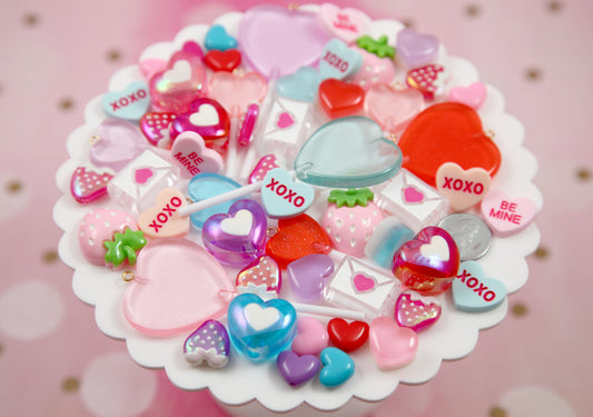 Valentines Day Grab Bag - 50+ pcs - Hearts and Candy - Beads, Charms, Flatbacks - great for kandi, ispy, sensory crafts, jewelry making