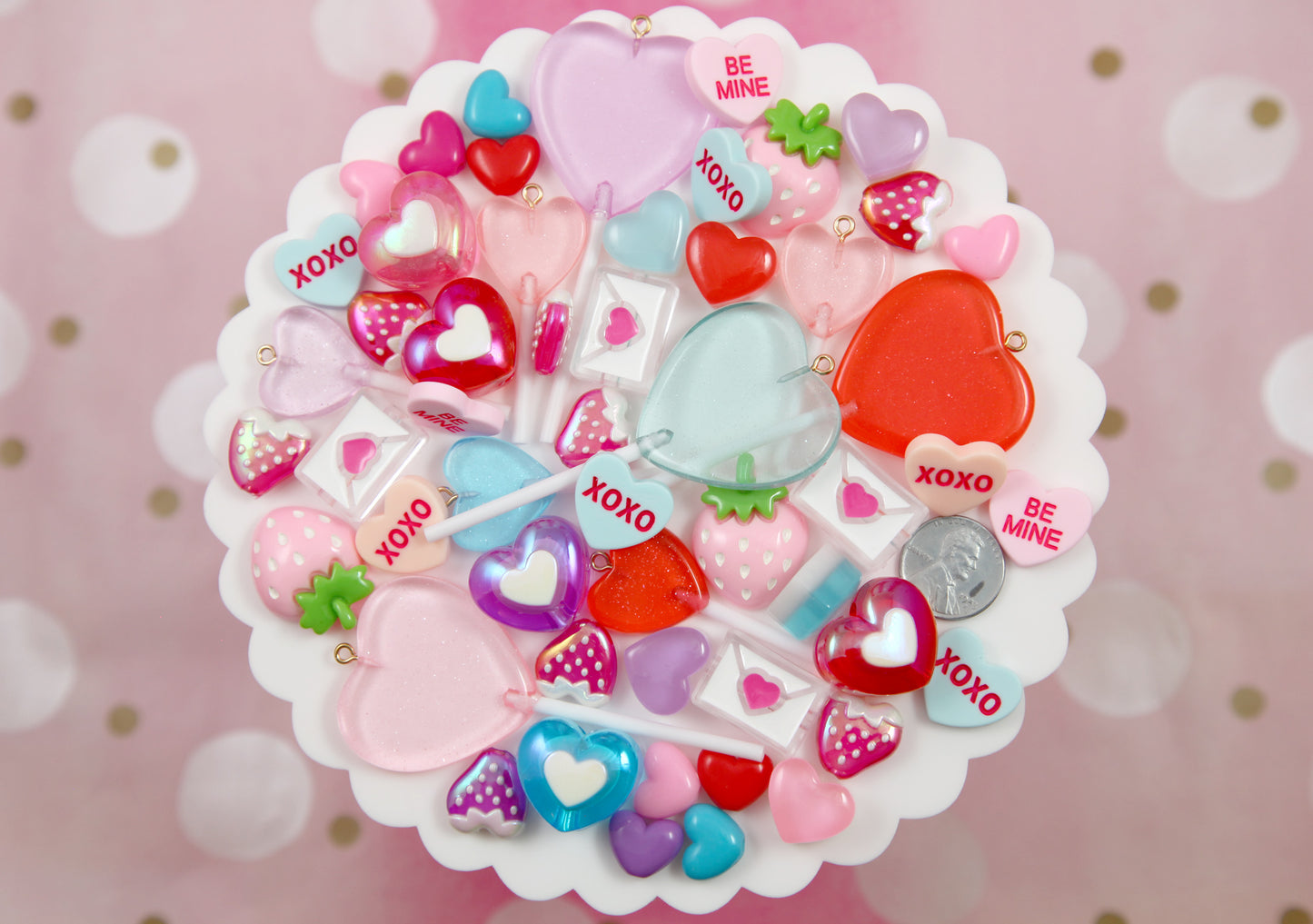 Valentines Day Grab Bag - 50+ pcs - Hearts and Candy - Beads, Charms, Flatbacks - great for kandi, ispy, sensory crafts, jewelry making