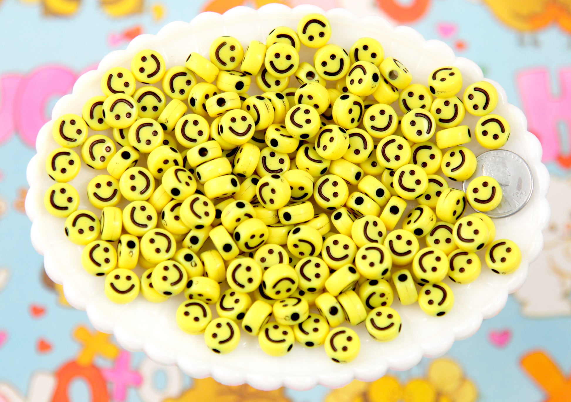 Face Beads - 7mm Tiny Mixed Expression Happy Face Smile Emoji Bead