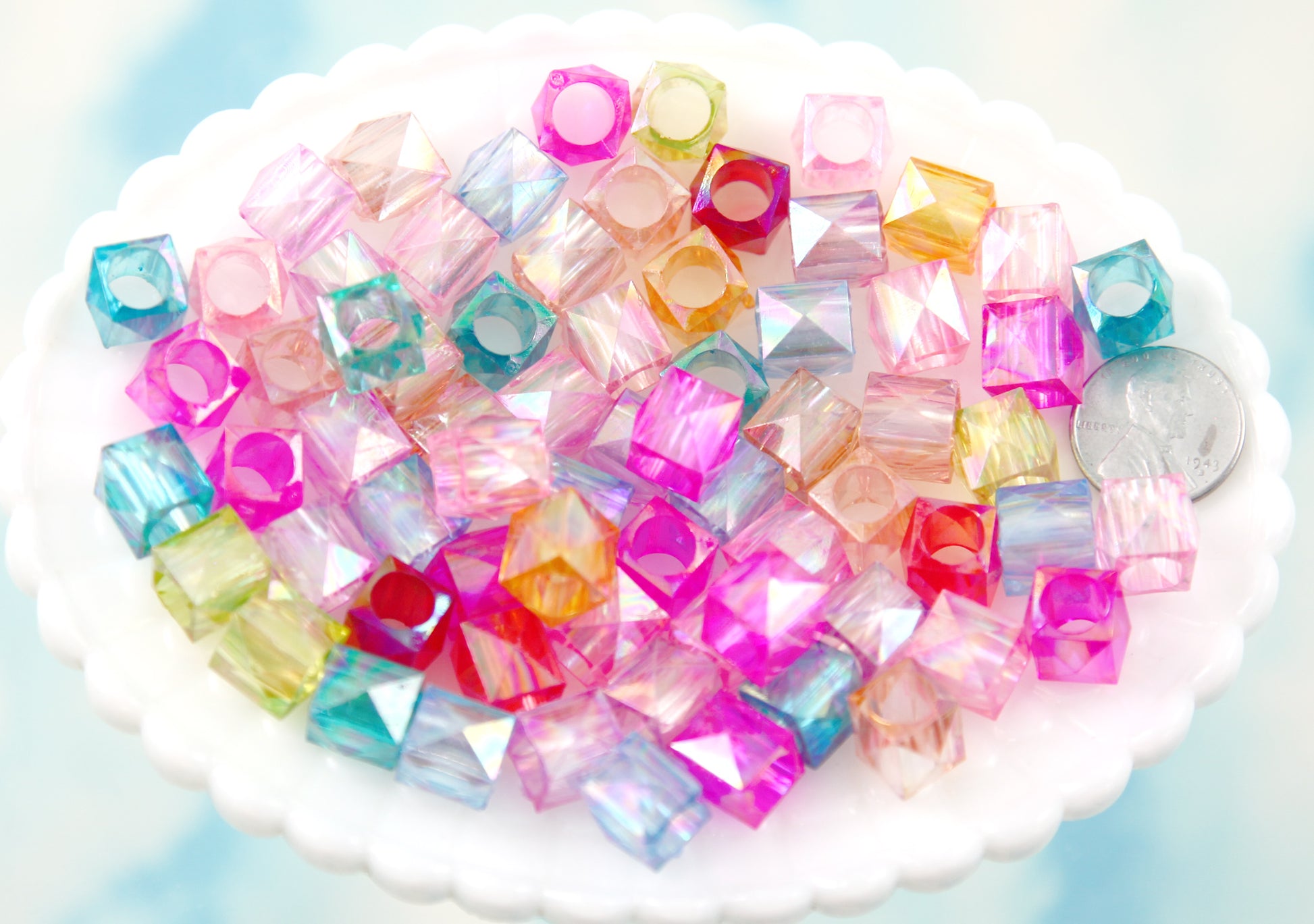 Clear Iridescent Faceted Plastic Beads