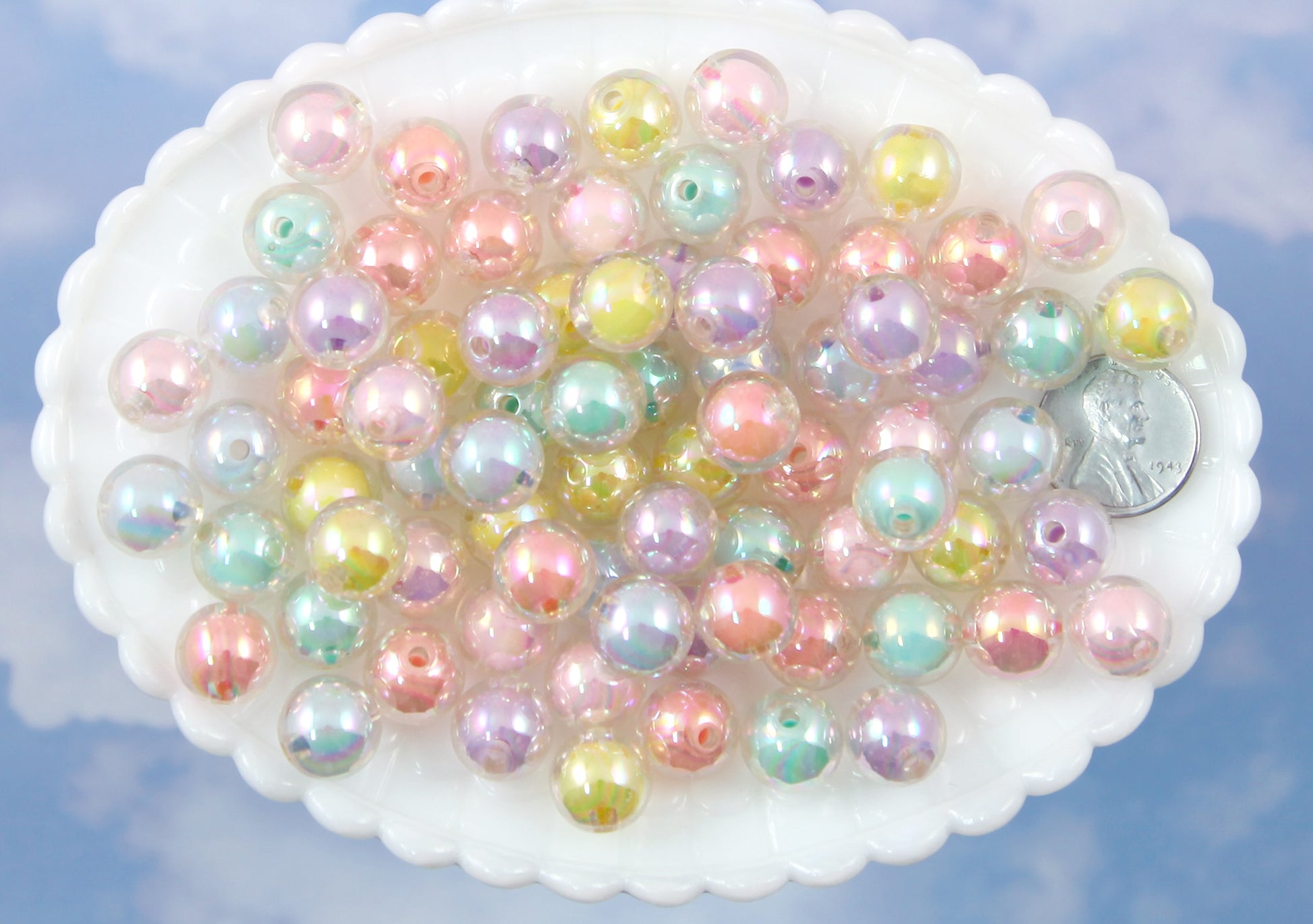 Cute Beads 12mm Glitter Transparent AB Double Inner Acrylic or Plastic Beads  35 Pc Set 