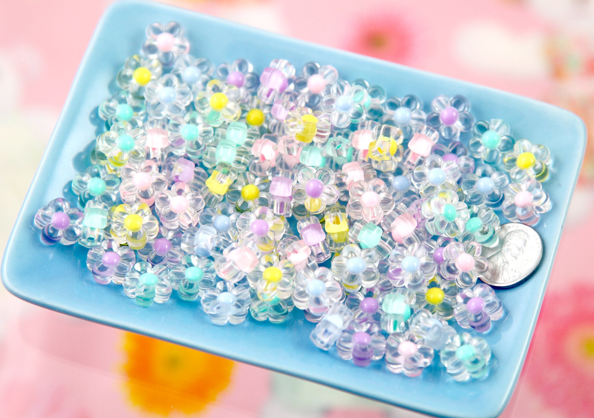 200Pcs Glass Flower Beads Translucent Glass Flower Beads Small