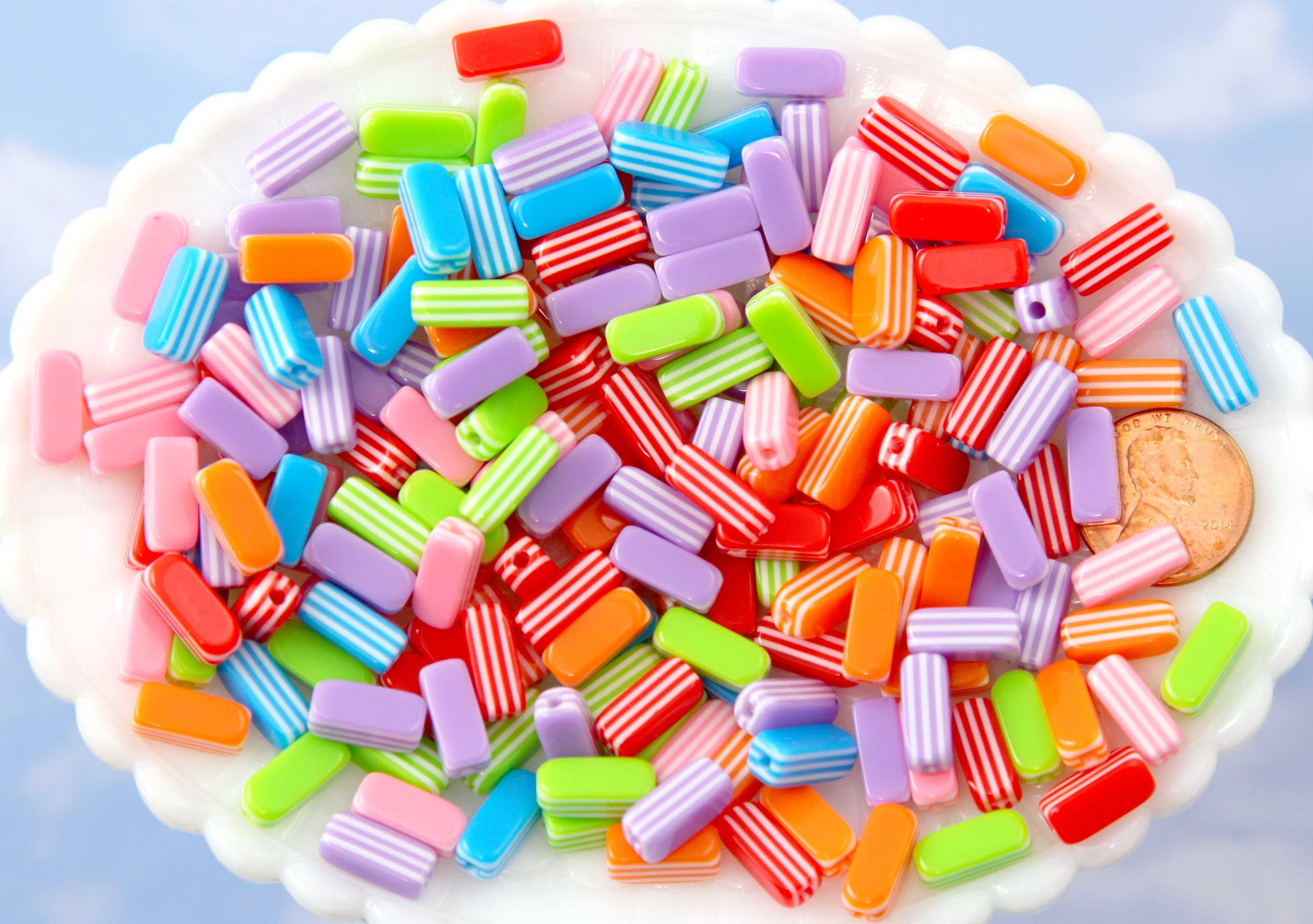 Candy Beads - 12mm Little Candy Stripe Sticks Resin Beads, mixed color ...