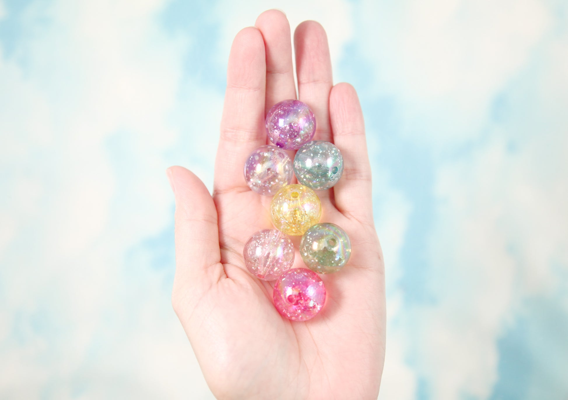 Glitter Beads - 10mm Transparent Glitter Acrylic or Plastic Beads