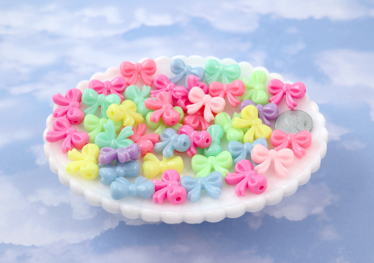 20mm Bright Pastel Neon Bows Ribbon Shape Acrylic or Resin Beads - 40 pc set