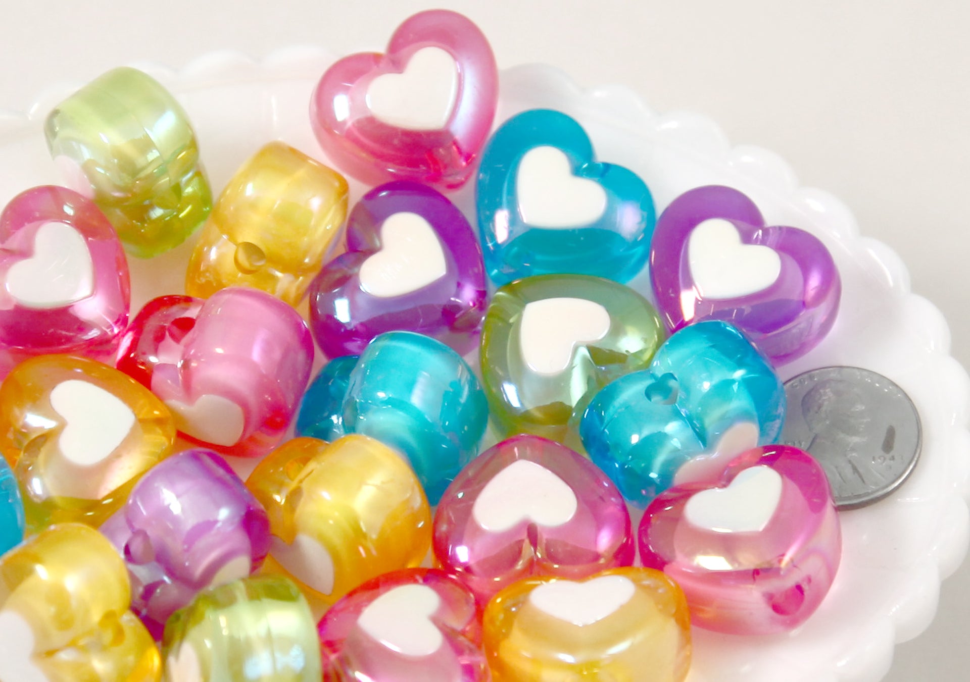 Pastel Heart Beads - 18mm Pastel Amazing AB Two Tone Acrylic