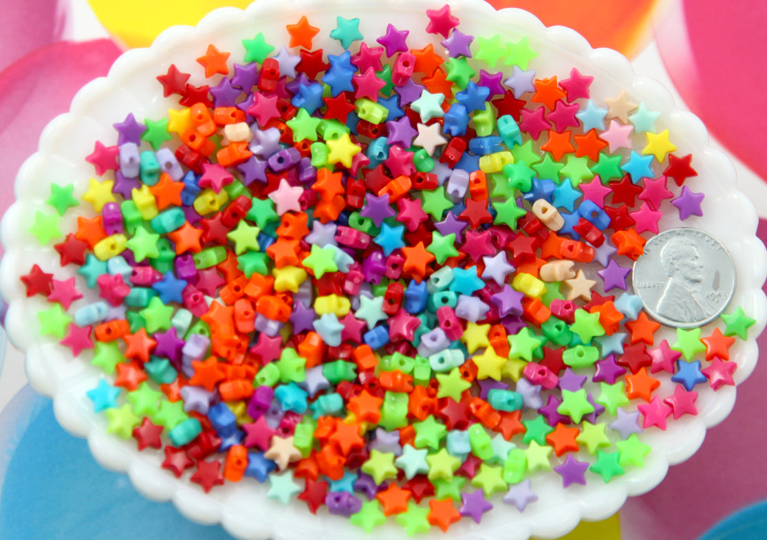 Plastic Star Beads - 14mm Small Flat Bright Color Plastic Stars Resin –  Delish Beads