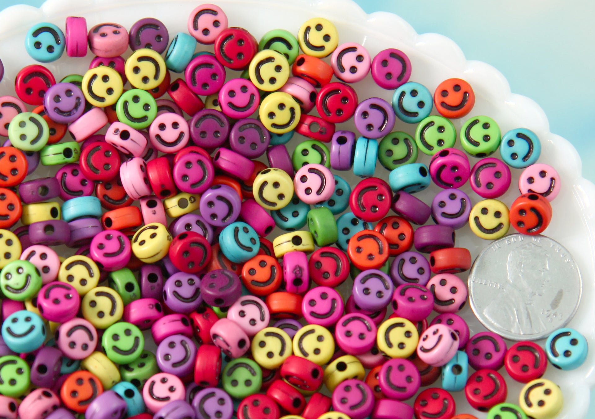 Acrylic Smiley Face Beads (7 x 3.5 mm) Gold-Black (50 pcs)